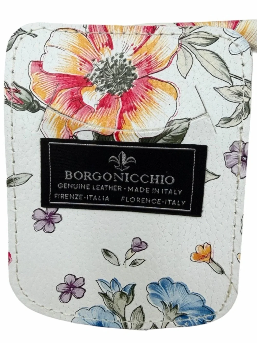 Borgonicochio Italian Leather Floral Satchel Top Handle Bag Gold Hardware